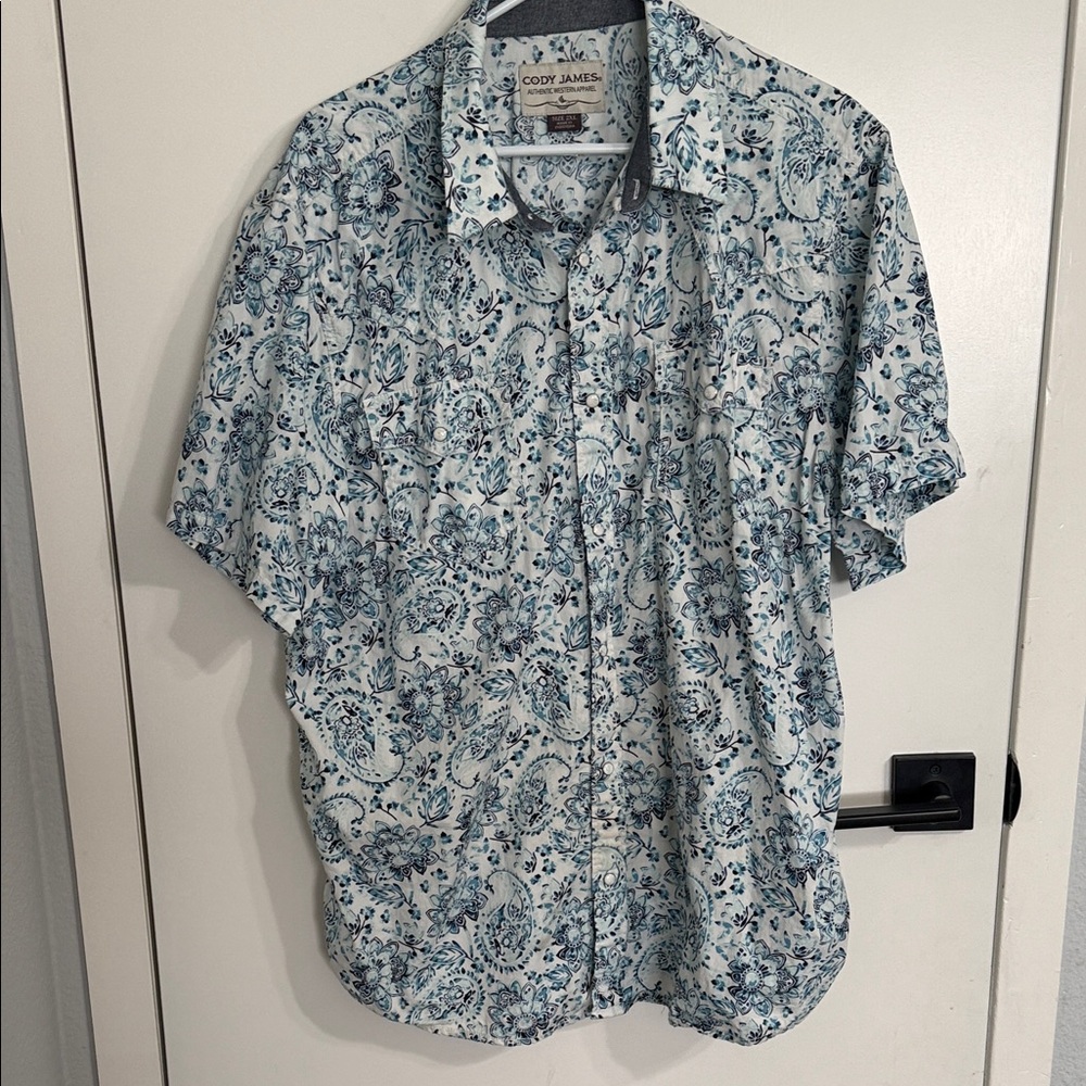 Cody James Short-Sleeve Paisley Button-Down Shirt - Blue/White